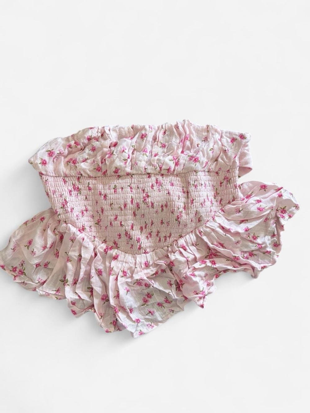 Girls Pink Floral Strapless Ruffle Top